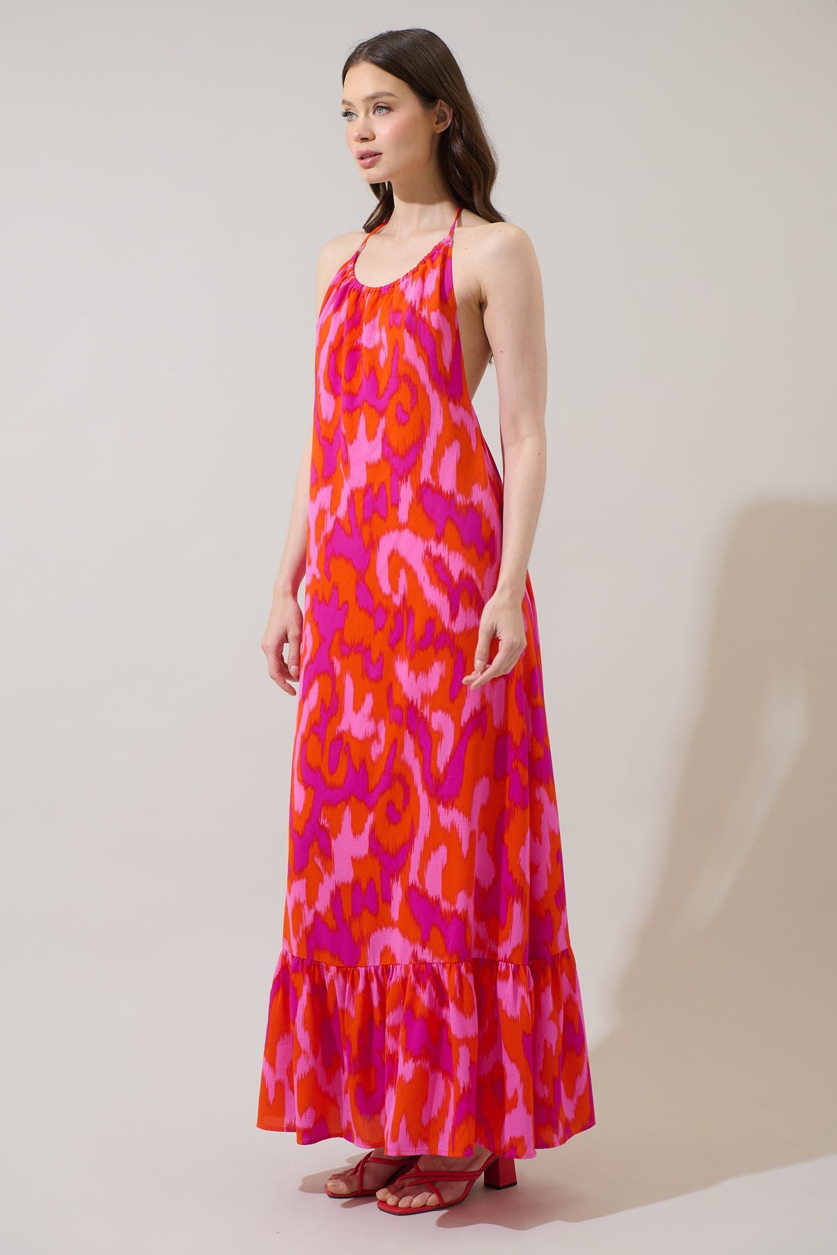 Charly Abstract Solita Halter Maxi Dress