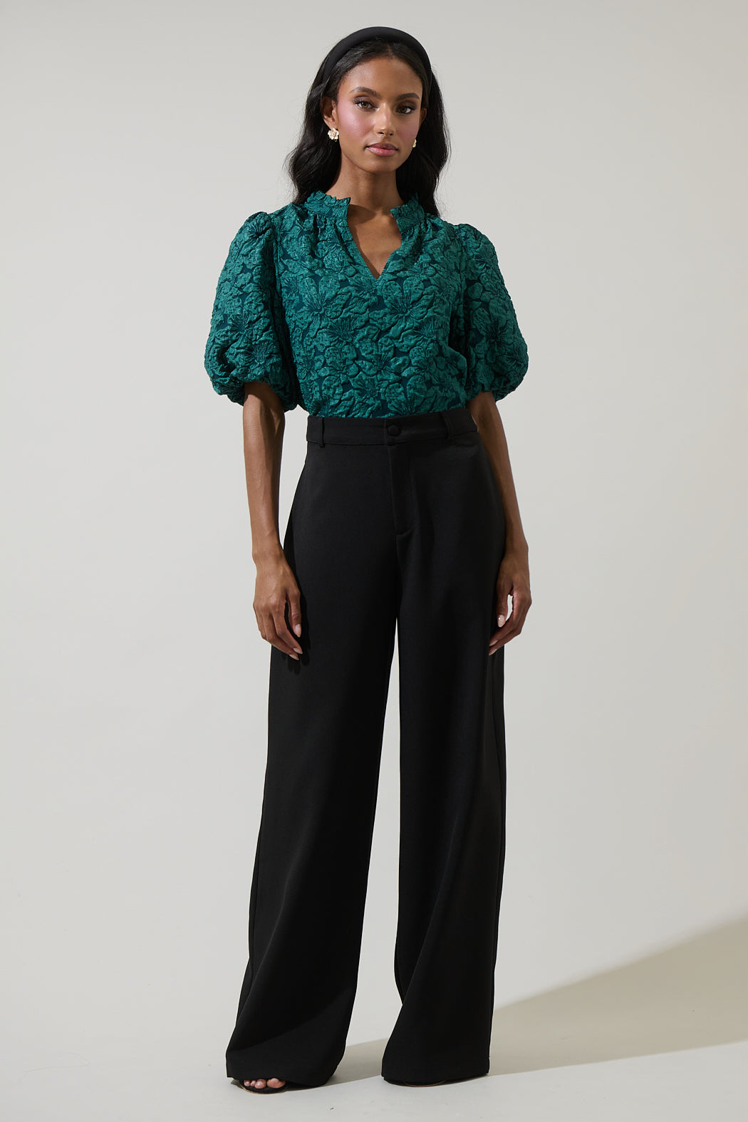 Arielle Jacquard Split Neck Top