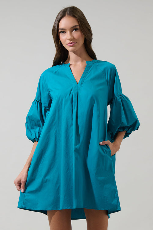 Check Mate Puff Sleeve Shift Dress