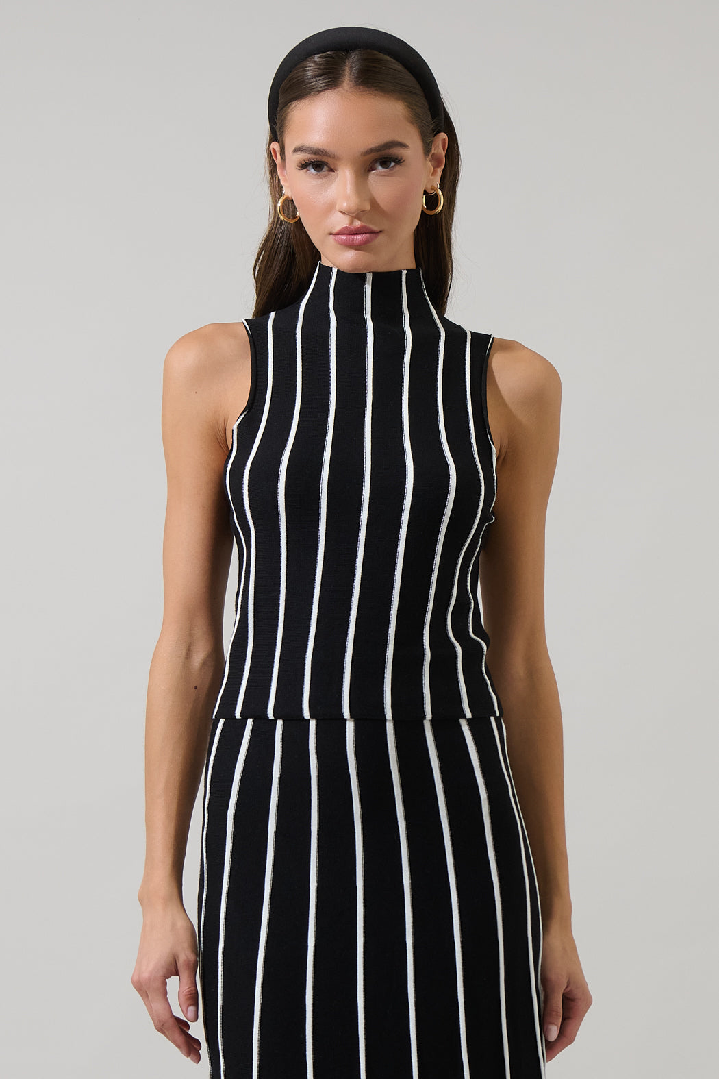 Devary Stripe Mock Neck Knit Top