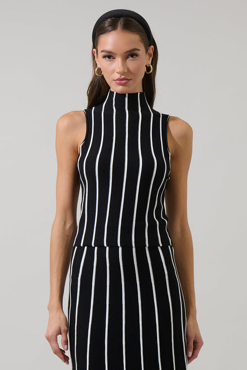 Devary Stripe Mock Neck Knit Top