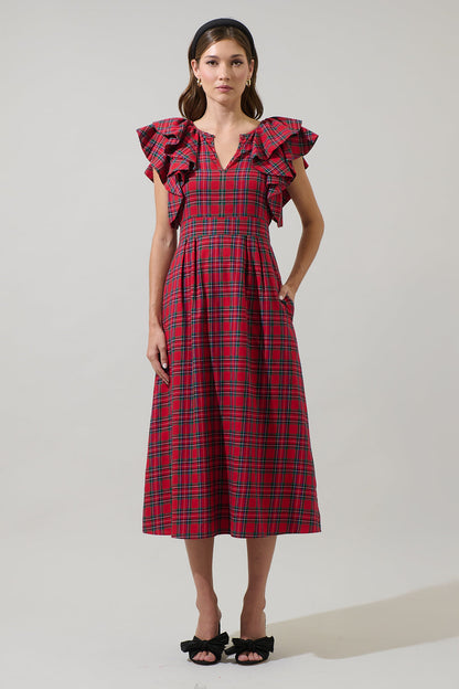 Arvada Plaid Santana Tie Back Midi Dress