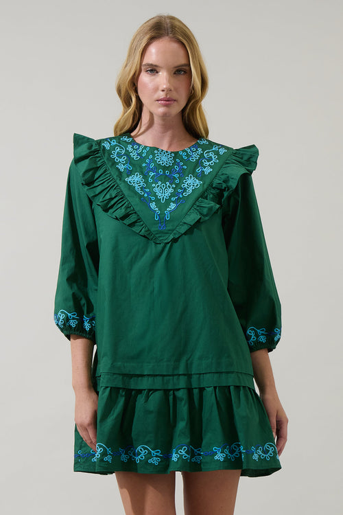 Dinah Poplin Embroidered Mini Dress