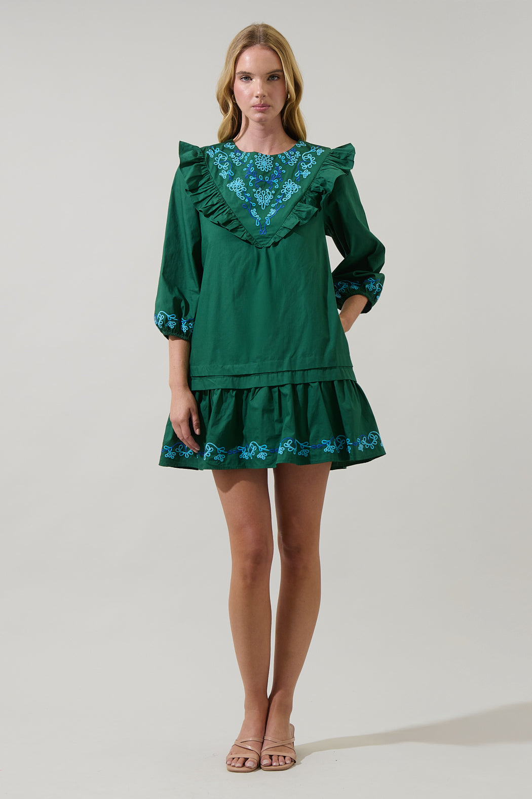 Dinah Poplin Embroidered Mini Dress