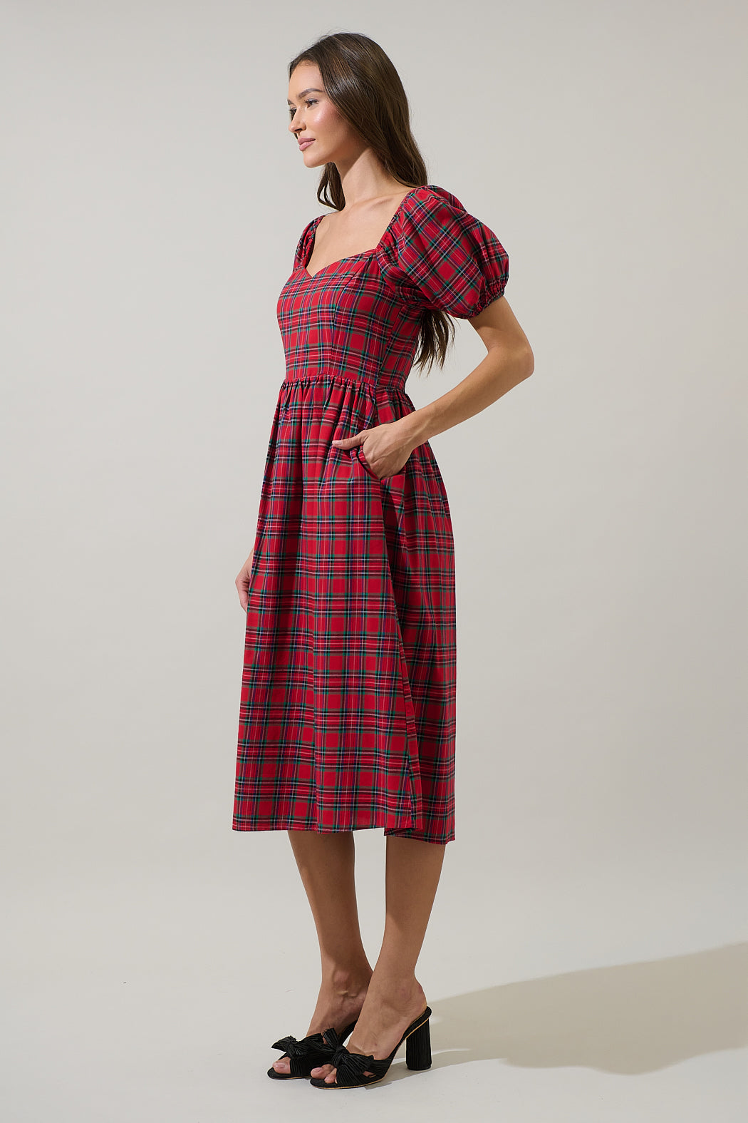 Arvada Plaid Alessi Puff Sleeve Midi Dress