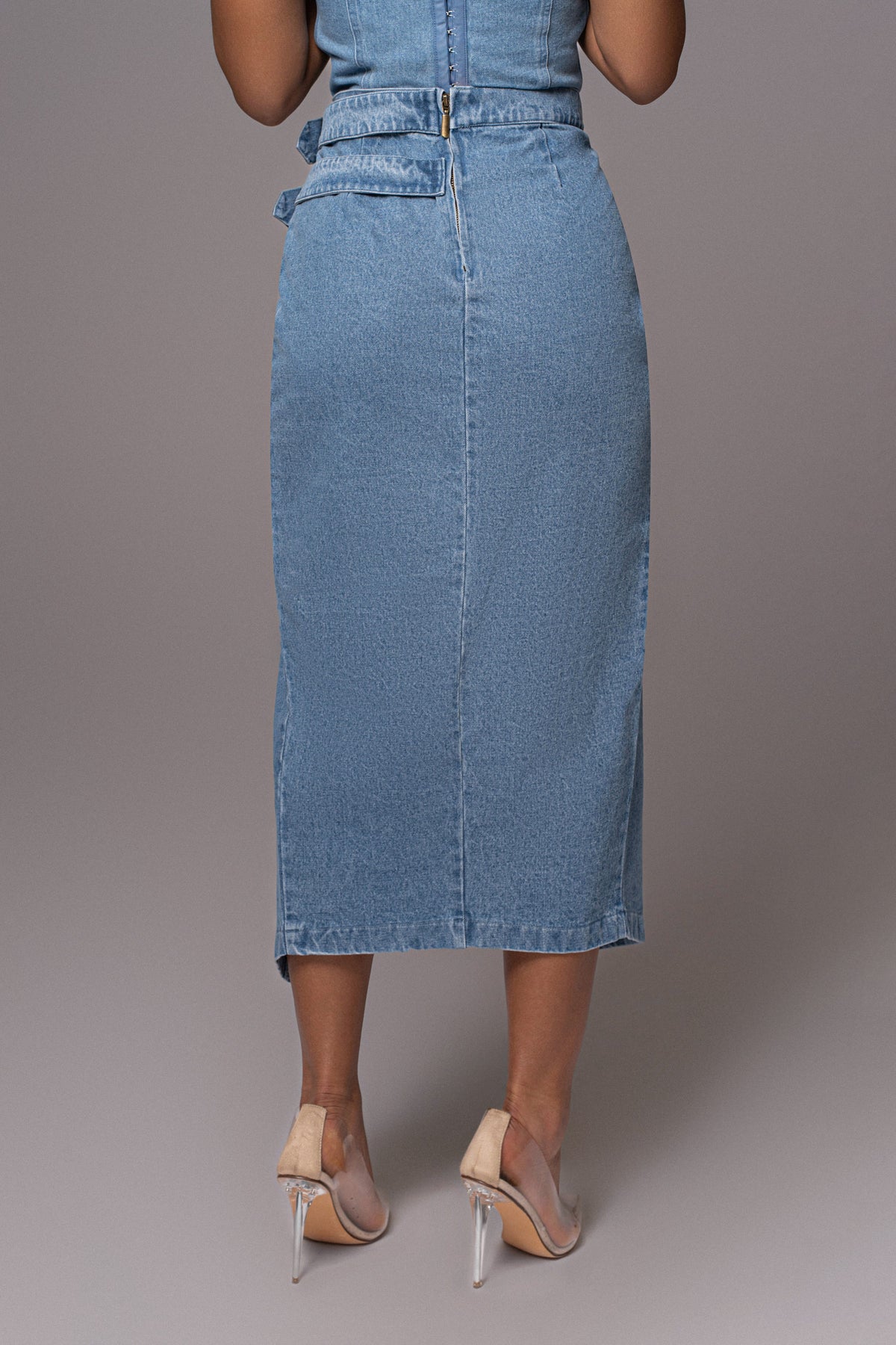 Medium Wash Gisele Denim Slit Skirt