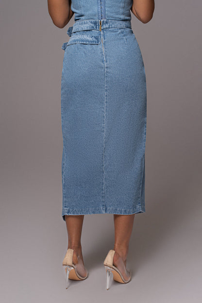 Medium Wash Gisele Denim Slit Skirt