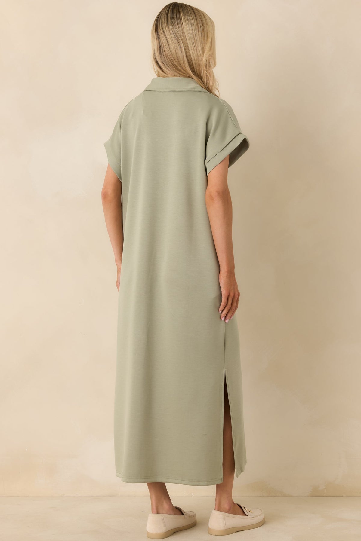 Made The Right Call Sage Green Collared Midi T-Shirt Dress
