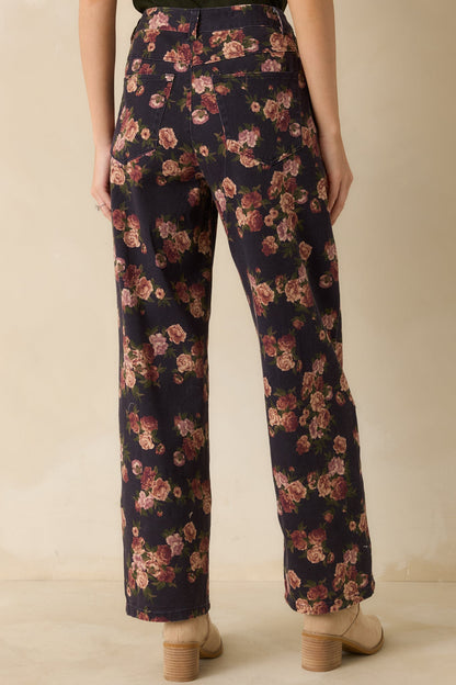 Step By Step Navy Floral Straight Leg Jeans