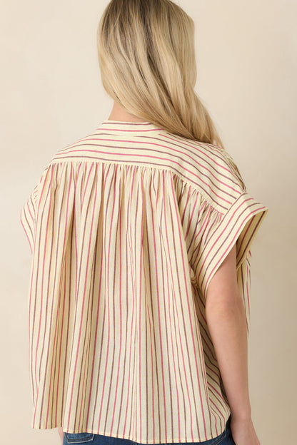 FRNCH Bonaia Butter Yellow Multi Stripe Cotton Blouse