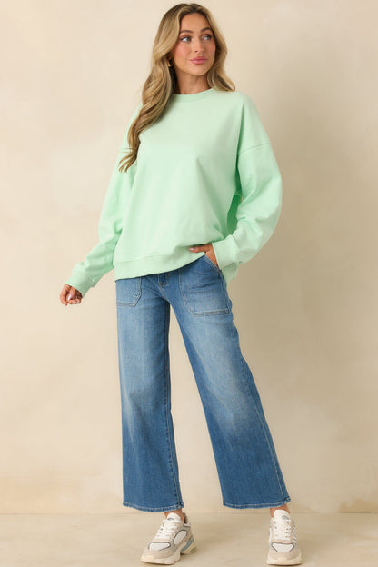 Radiant Vibes Mint Green Crewneck Sweatshirt