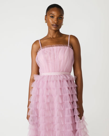 TIERED TULLE GOWN DAWN PINK