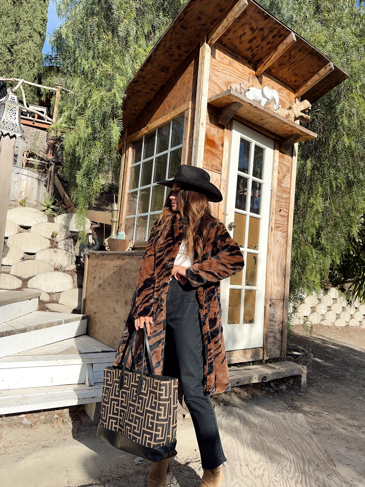 Sienna Brown Tiger Faux Fur Coat