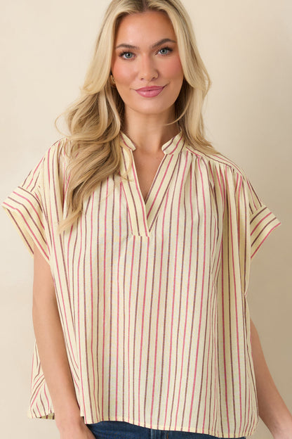FRNCH Bonaia Butter Yellow Multi Stripe Cotton Blouse