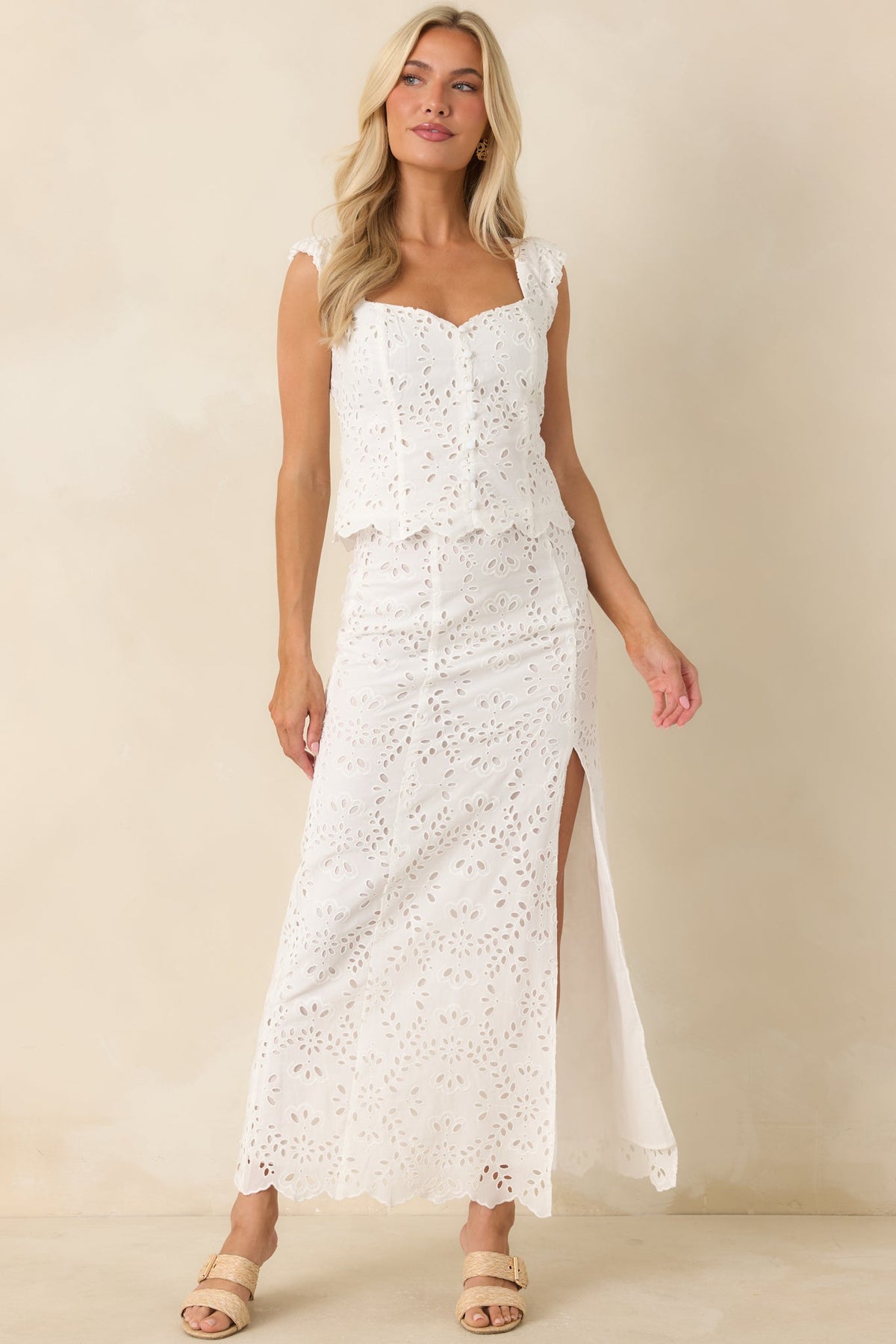 Z Supply Emrie White Cotton Eyelet Maxi Skirt