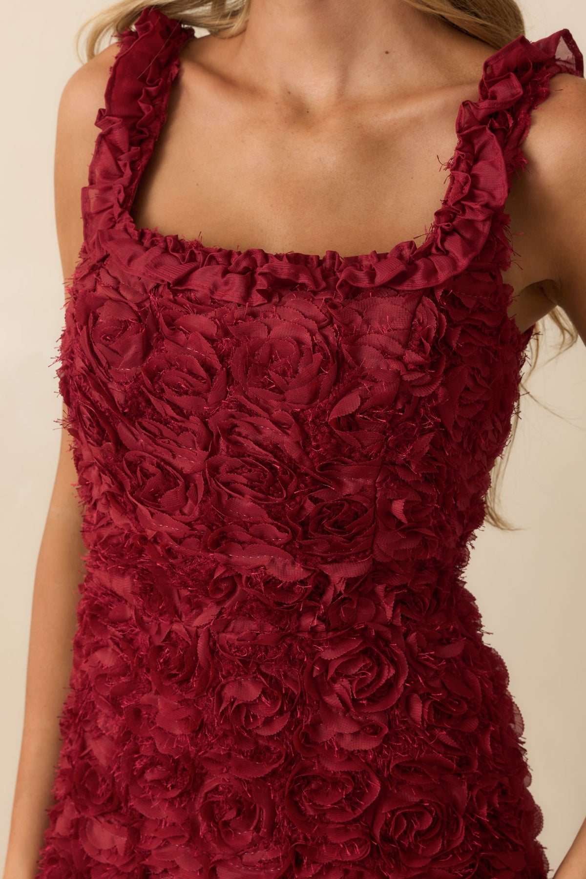 Something Good Wine Red Floral Applique Maxi Dress