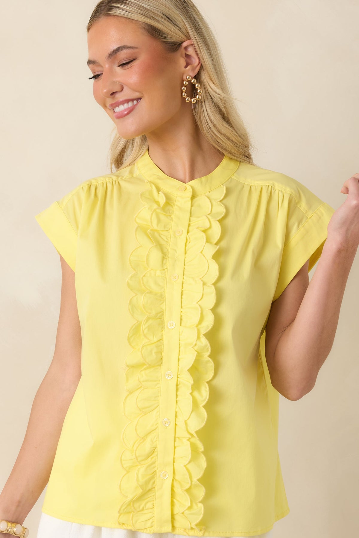 You Brighten My Day Yellow Scalloped Ruffle Top