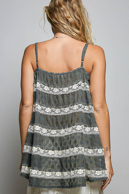 Adjustable Strap Crochet Lace Square-Neck Sleeveless Top