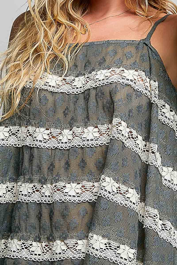 Adjustable Strap Crochet Lace Square-Neck Sleeveless Top