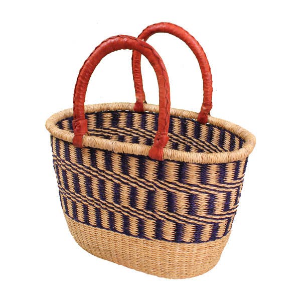 African Bolga Basket Navy/Nat. Large Oval