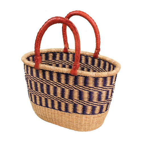 African Bolga Basket Navy/Nat. Large Oval