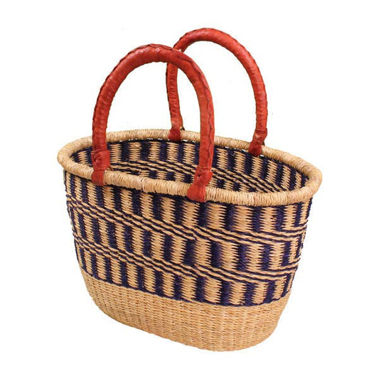 African Bolga Basket Navy/Nat. Large Oval
