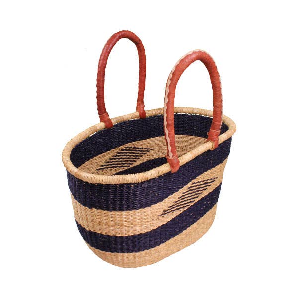 African Bolga Basket Navy/Nat. Large Oval