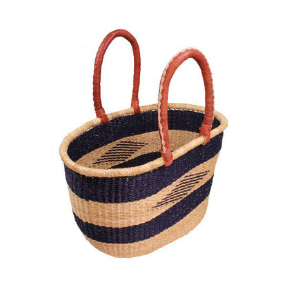 African Bolga Basket Navy/Nat. Large Oval