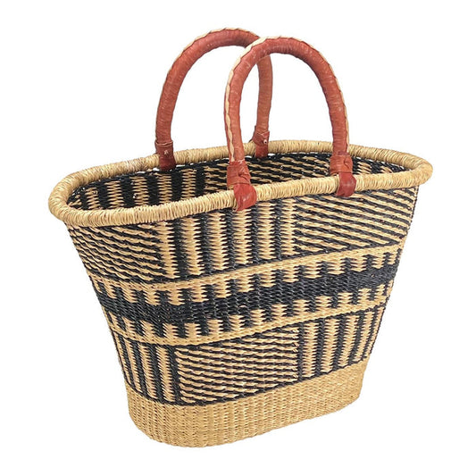 African Bolga Basket Navy/Natural V-shape Oval