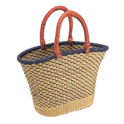 African Bolga Basket Navy/Natural V-shape Oval