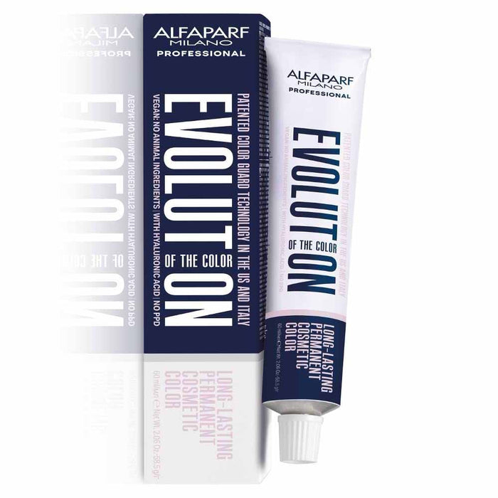 Alfaparf Milano Evolution hair color tubes on a white background