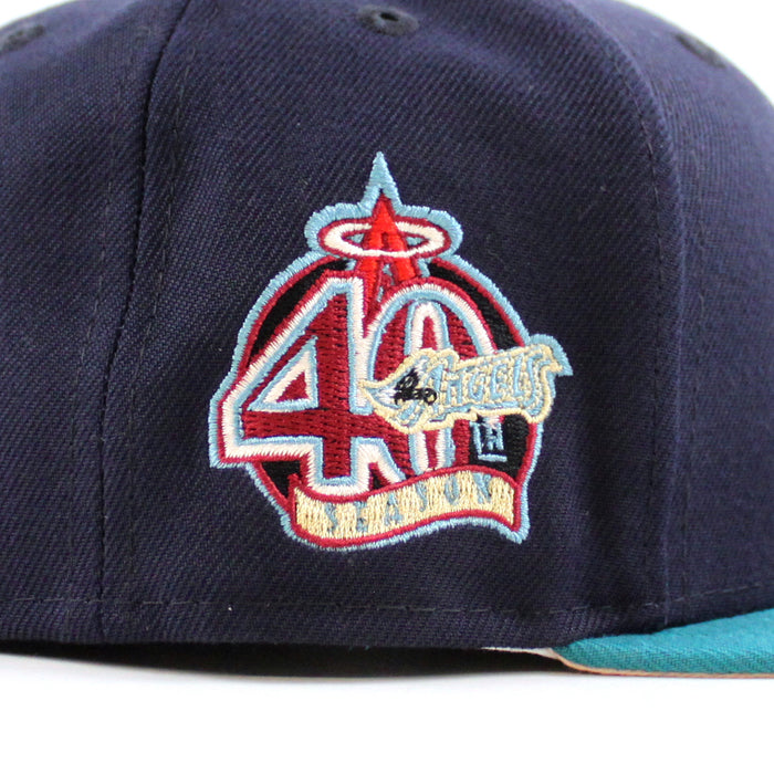 Anaheim Angels 40th New Era 59Fifty Fitted Hat (Navy Aqua Blush Sky Under Brim)