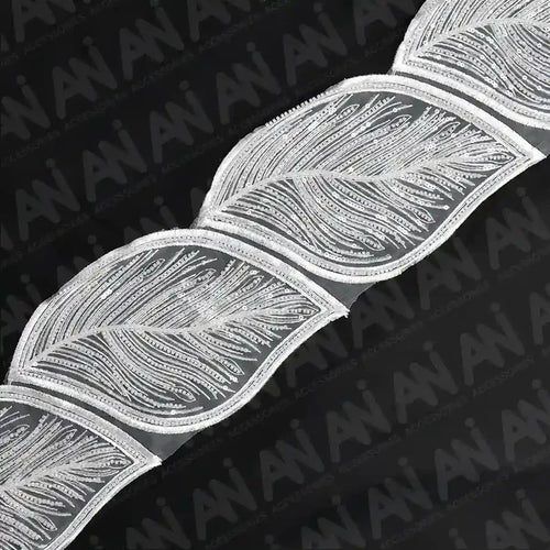 Beaded cut work Large Leaf Design Lace Trim on net | 1 meter