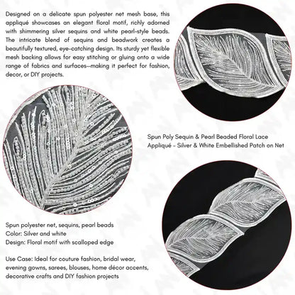 Beaded cut work Large Leaf Design Lace Trim on net | 1 meter