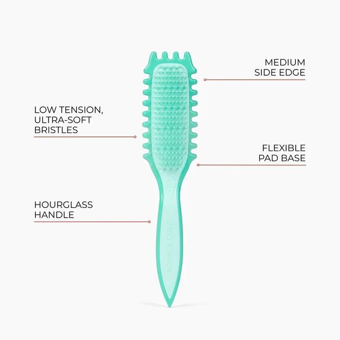 Teal Bounce Curl Slick-Flex Define Brush with labeled features on a white background