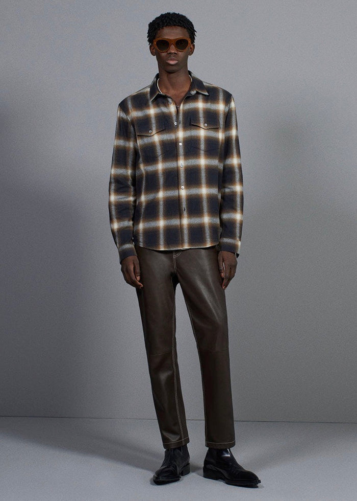 Brushed Cotton Plaid Shirt (Marron)