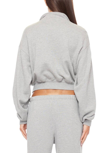 Cropped Half Zip Sweater (Heather Grey)