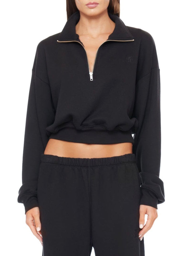 Cropped Half Zip Sweatshirt (Black)