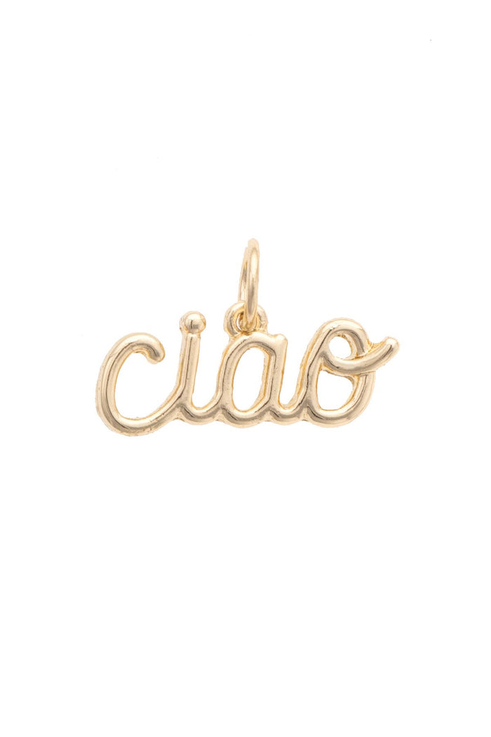 Cursive Ciao Charm in Shiny Gold