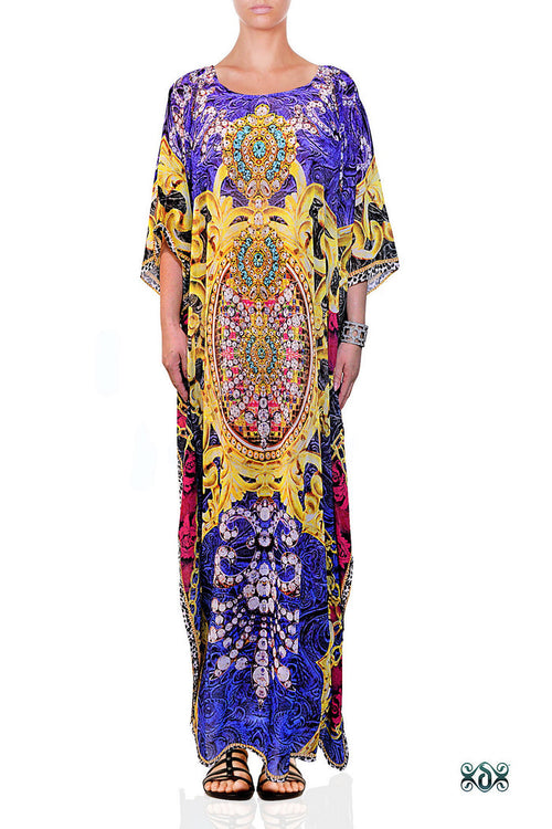 Devarshy Blue Digital Print Baroque Design Ornate Long Embellished Designer Kaftan - 1095A , Apparel - DEVARSHY, DEVARSHY
 - 1