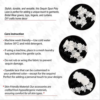 Detailed Rose Design Sequins Lace | 2 Meter