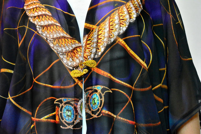 Devarshy AURUM 79 Dark Spirals Georgette Fringes Short Kimono Jacket - 1078A