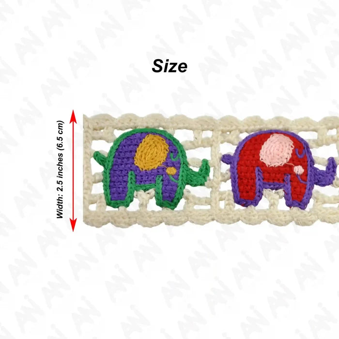 Elephant Design Multicolor Lace | 2 Meter