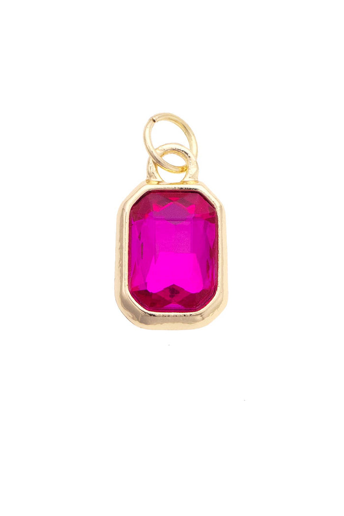 Emerald Cut Rhinestone Charm in Hot Pink