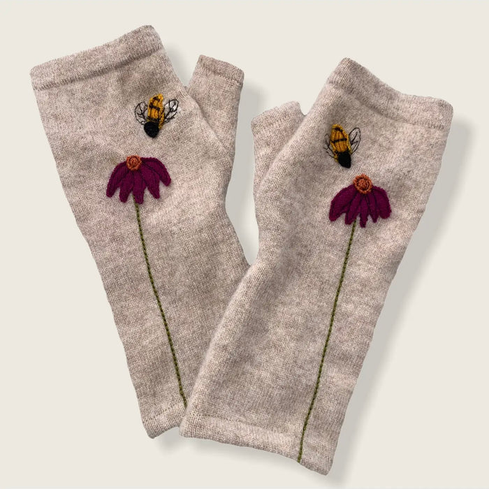Fingerless Cashmere Gloves: Beige Bee