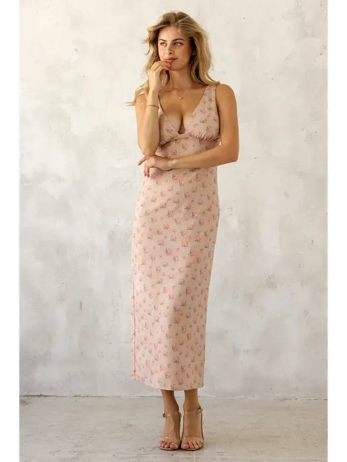 Fitted Floral Sleeveless Midi Dress