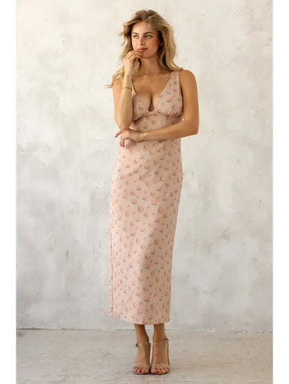 Fitted Floral Sleeveless Midi Dress
