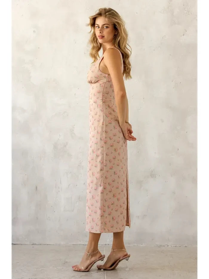 Fitted Floral Sleeveless Midi Dress
