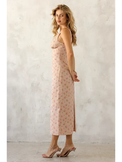 Fitted Floral Sleeveless Midi Dress