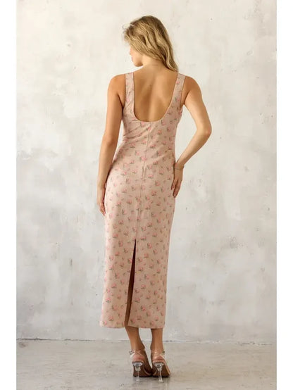 Fitted Floral Sleeveless Midi Dress